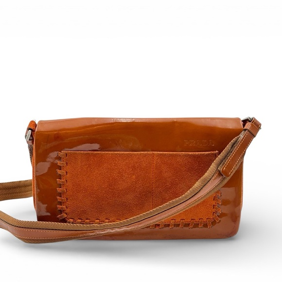 Prada Handbags - Prada Burnt Orange Patent & Suede Shoulder Bag
